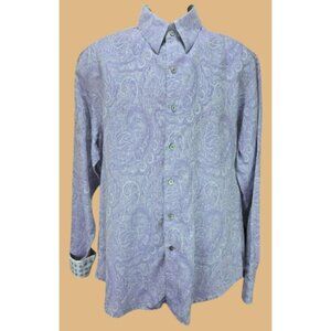 Robert Graham Classic Fit Linen Blend Shirt Large Purple Paisley